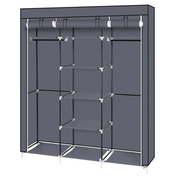 69" Portable Clothes Closet Non-Woven Fabric Wardrobe Double Rod Storage Organizer Gray