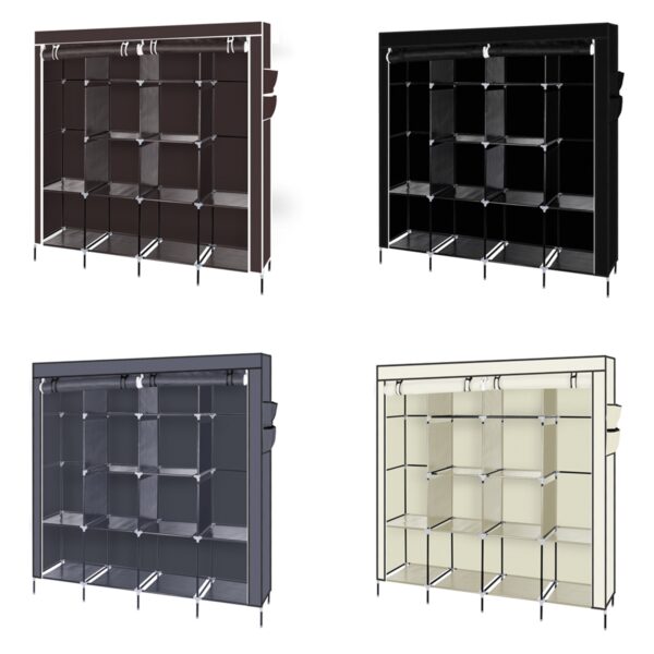 67" Clothes Closet Portable Wardrobe Clothes Storage Rack 12 Shelves 4 Side Pockets Black